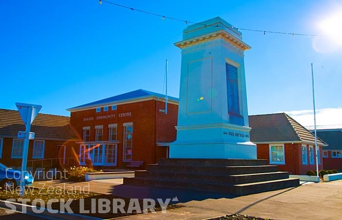 Rakaia;Canterbury;Canterbury Plain;green fields;paddocks;green paddocks;rivers;Rakaia River;dairy farming;sheep;Community Centre;library;Cenotaph