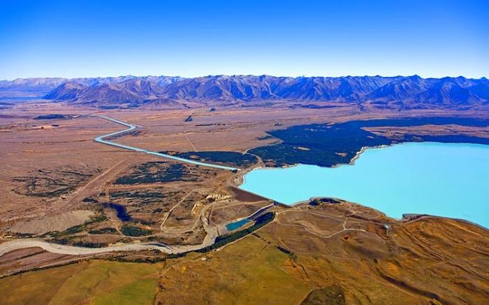 Aerial;Lake Pukaki;South Canterbury;Canterbury;Lake Pukaki Spillway;Lake Pukaki;Spillway;hydro generated electricity;hydro electricity;Mackenzie Basin