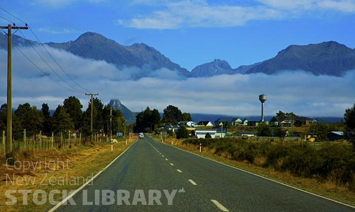 Lake Manapouri;Fiordland;mountains;hills;rivers;Road;State Highway 95;bush;native forrest;green fields;green paddocks;lakes;blue sky;Manapouri;Manapouri Township;Manapouri Village;Manapouri town;airport;fiordland airport;Waiau River