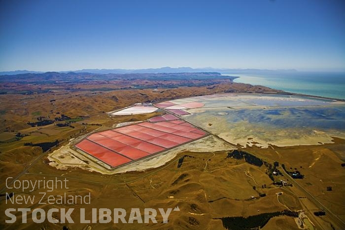 Aerial;Lake Grassmere;Marlborough;salt works;evaporation ponds;salt production;Lake Grassmere;Salt works