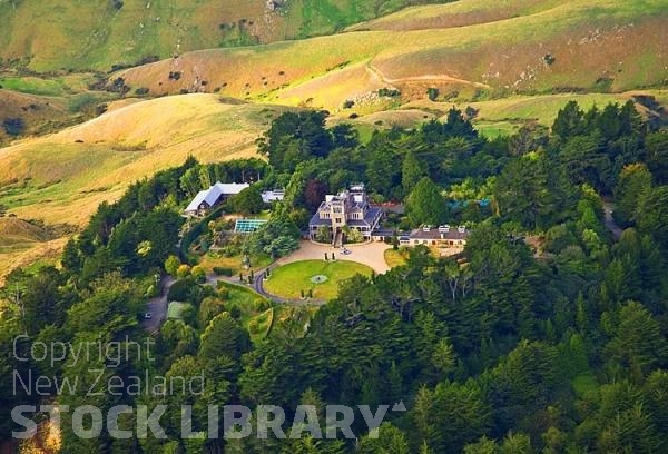 Aerial;Otago Peninsula;Otago;harbour;golden sands;Larnach Castle