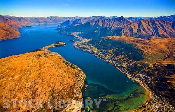 Aerial;Queenstown;Lake Wakatipu;Otago;autumn colour;fall colors;Frankton;Flagstaff;Cecil Peak