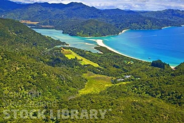 Aerial;Able Tasman National Park;Tasman Bay;sand dunes;sandy beaches;rocky shorelines;beach;beach front;bluffs;cliffs;boating;bush;native forrest;golden sands;Awaroa Lodge;Awaroa bay