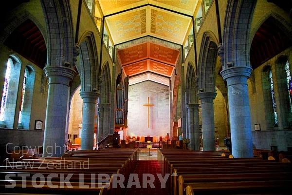 Nelson;Tasman Bay;Nelson Anglican Cathedral;Interior;pews;nave;columns;alter;organ