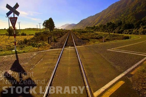 Granity;West Coast;cliffs;bluffs;blue sky;blue sea;bush;native forrest;Rail line;coal mining;coal mine;Tasman sea;Stockton mine;rail crossing