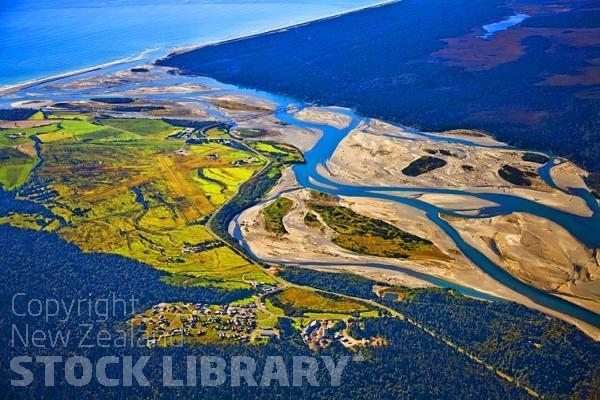 Aerial;Haast;West Coast;State Highway 6;mountains;valleys;Haast river;Tasman Sea;Haast Township;Haast river;Haast River Bridge;Haast River Mouth;Haast Road;bush;native forrest;airfield