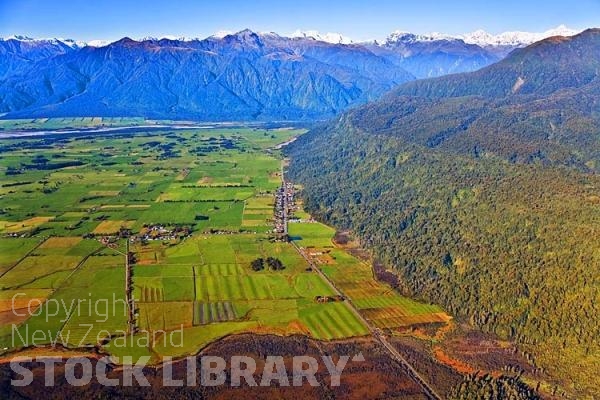 Aerial;Haast to Hokitika;West Coast;mountains;valleys;river;Tasman Sea;State highway 6;Harihari;native forrest;bush