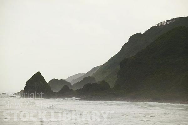 Haast to Hokitika;West Coast;mountains;valleys;river;Tasman Sea;State highway 6;Rocky headland