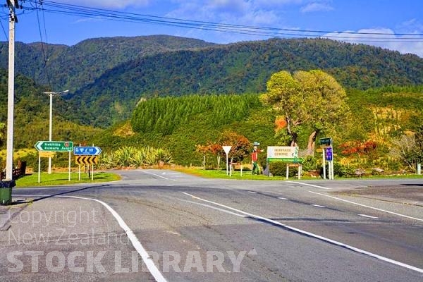 Haast to Hokitika;West Coast;mountains;valleys;river;Tasman Sea;State highway 6;Ross;Road Signs