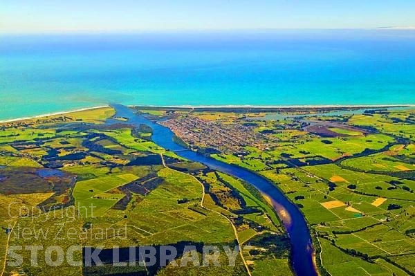 Aerial;Westport;West Coast;harbour;airport;Buller river;Tasman Sea;fishing port