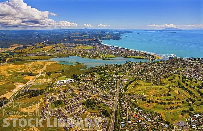 Aerial;Orewa;Silverdale;Rodney;golden sands;blue sky;blue sea;cumulus clouds;sub division