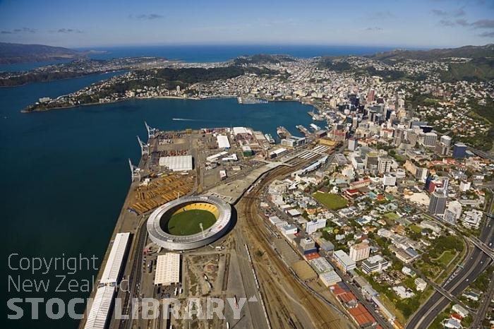 Aerial-Wellington-Wharf-containers-cranes-sheds-storage sheds-caketin